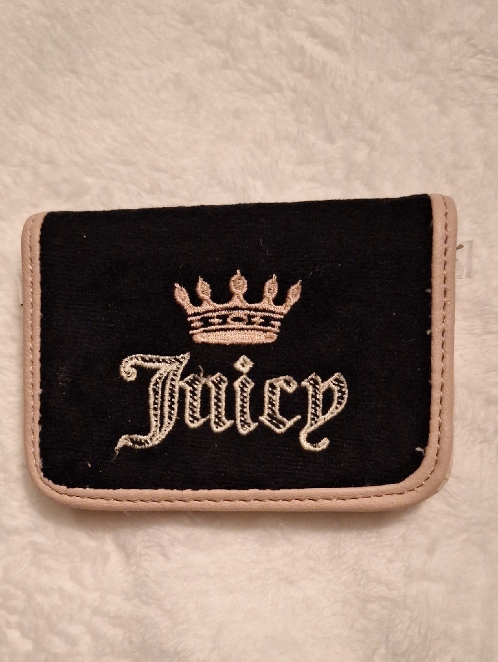 Juicy Couture Black Velvet Card Wallet with Light Pink Trim